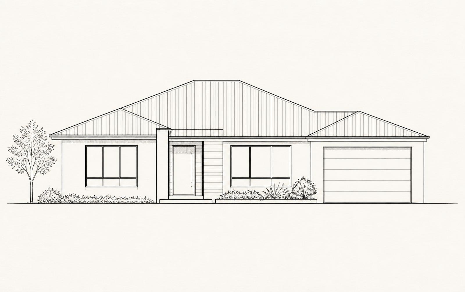 Architectural elevation drawing of a single storey house